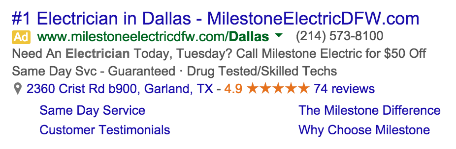 PPC Adwords Rating Review Stars