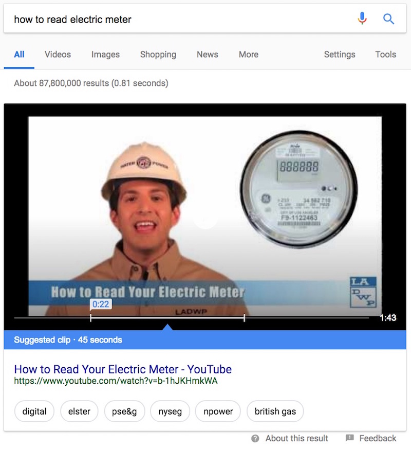 YouTube Featured Snippet Quick Answer Box