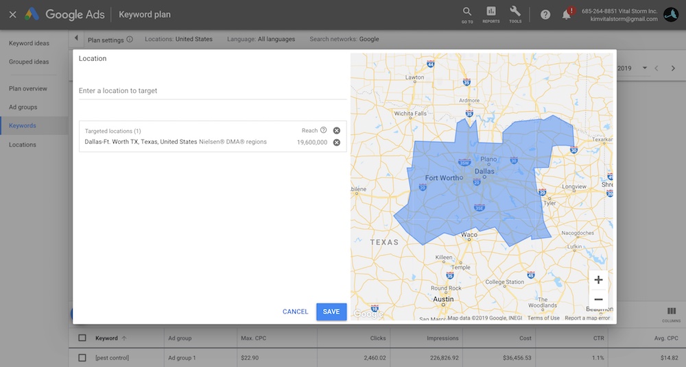 Filter by location - Google Keyword Planner
